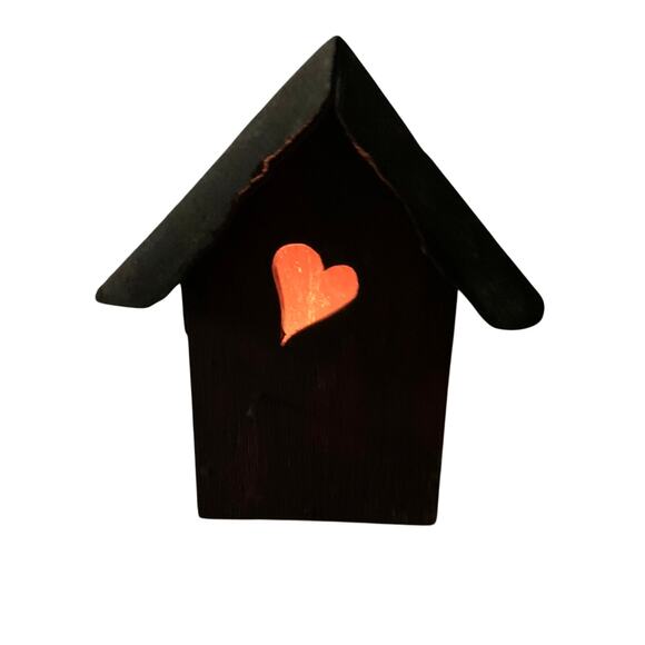 Handmade Folk Art Birdhouse Old Shingle Roof w/ Heart Entrance Light - Picture 2 of 8